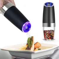 

Gravity Battery Operated manual electric Pepper Mill automatic salt and pepper grinder set with Blue LED Light