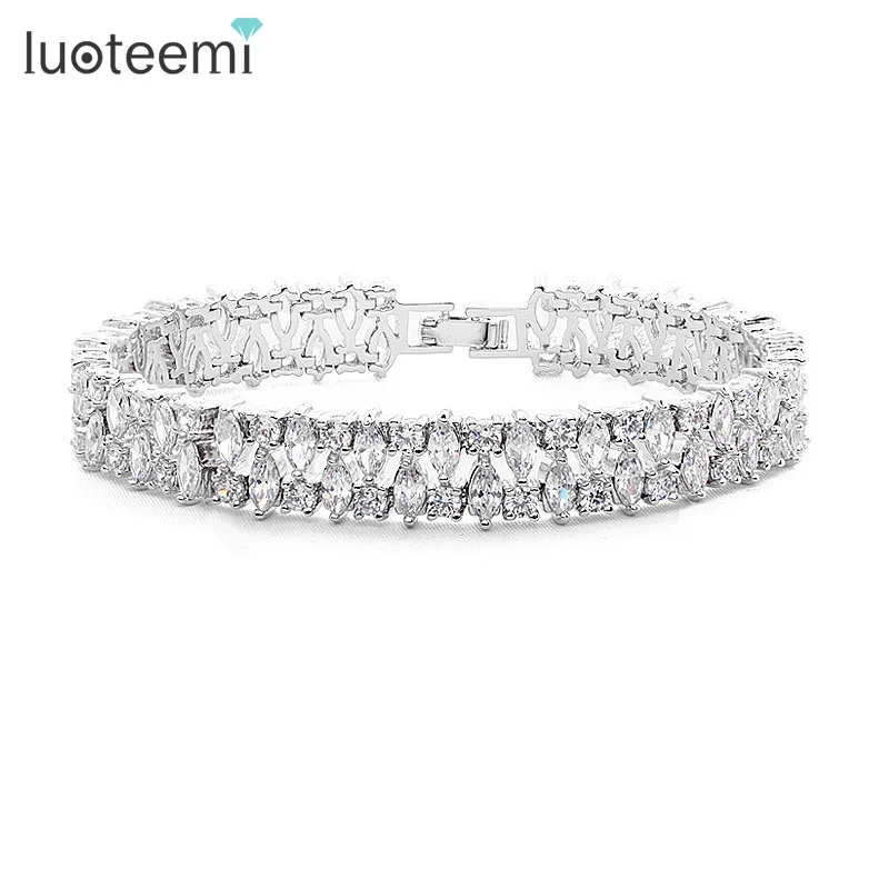 

LUOTEEMI Platinum Plating Clear Marquise Cutting CZ Diamond Fashion Bridal Jewelry Luxury Bracelet, N/a