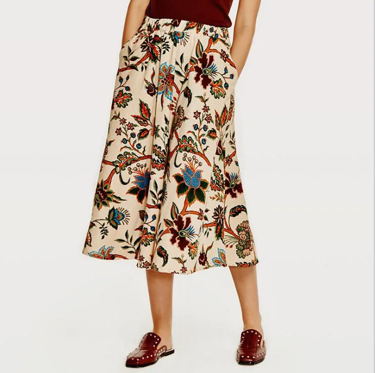 

cz39404s Smart italian design bohemian fashion printed elastic waist skirt large skirts women long maxi skirt, 9styles
