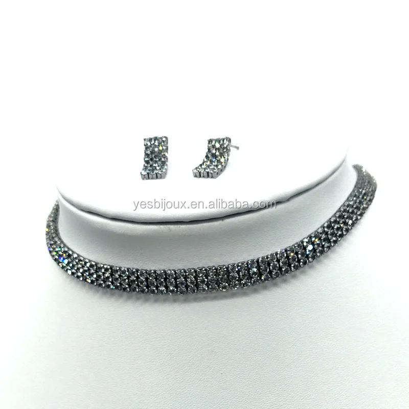 

black crystal choker jewelry set black gold plated jewellery