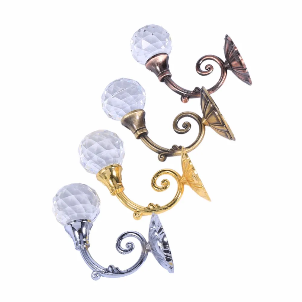 2-Pack Silver Metal Crystal Curtain Holdbacks – Wall-Mounted Tie-Back Hooks For Drapery