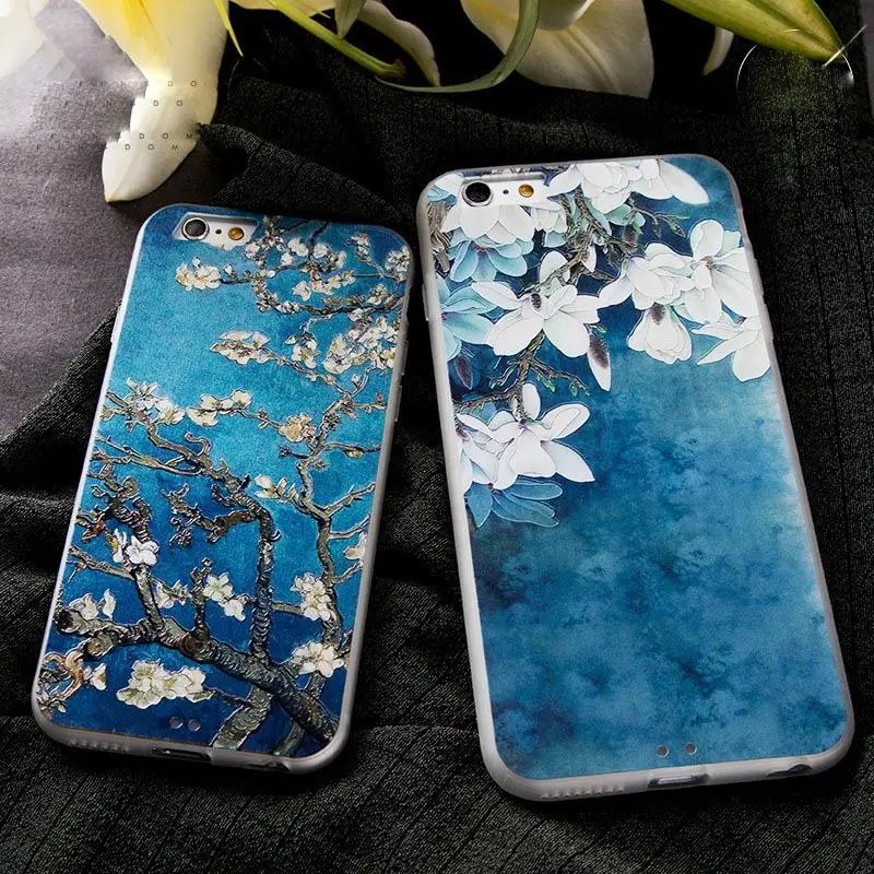 

Fashion 3D Relief Floral Painted phone case back cover Beauty Flower phone shell for iphone 6 6plus 7 8 x 11 pro max cases