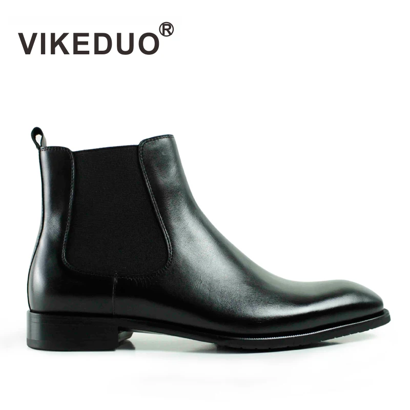 

Vikeduo Hand Made Antique Black Calf Leather Chelsea Boots 2020 Men Shoes For Gentleman Fashion Winter