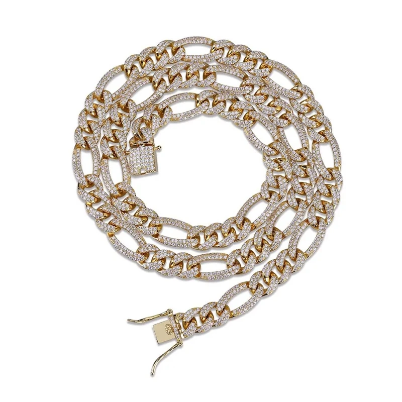 

iced out jewelry bling bling cz inlay figaro chain necklaces gold silver iced out cuban chain necklaces for cool men, Silver/ gold