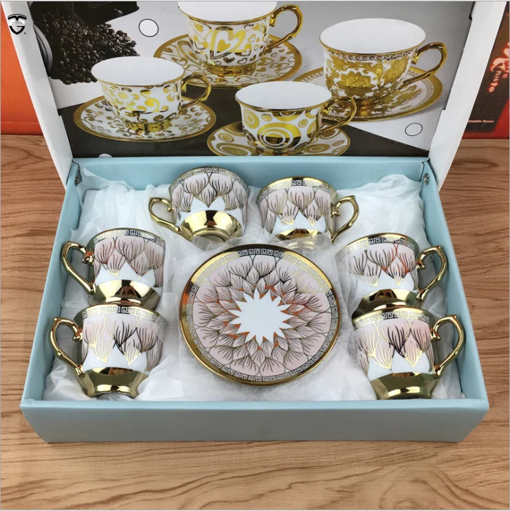 

promotional porcelain coffee mug electroplated ceramic tea Espresso cup sets and saucer wholesale 80ml, Customized promotional mug