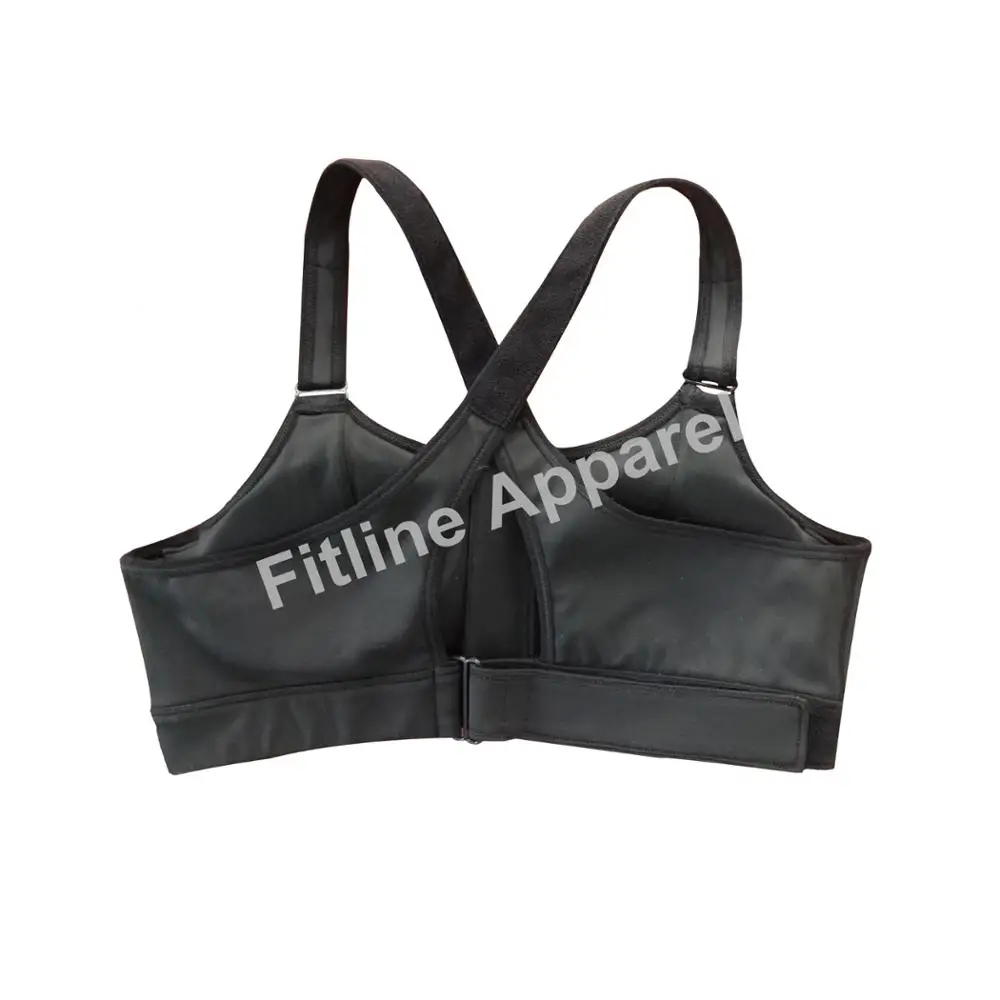Custom Cross Back Front Zipper Adjustable Sports Bra,Hook And Loop