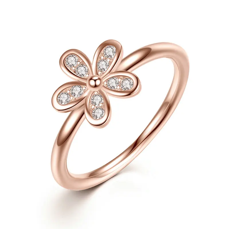 

New Trendy Rose Gold Plating Ring 925 Sterling Silver Ring Flower Ring