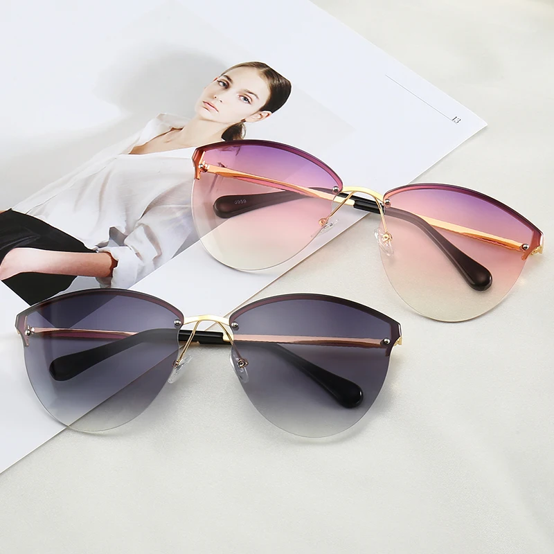 

Customized Metal Frames Semi Rimless UV400 Shades Sunglasses Women Fashion