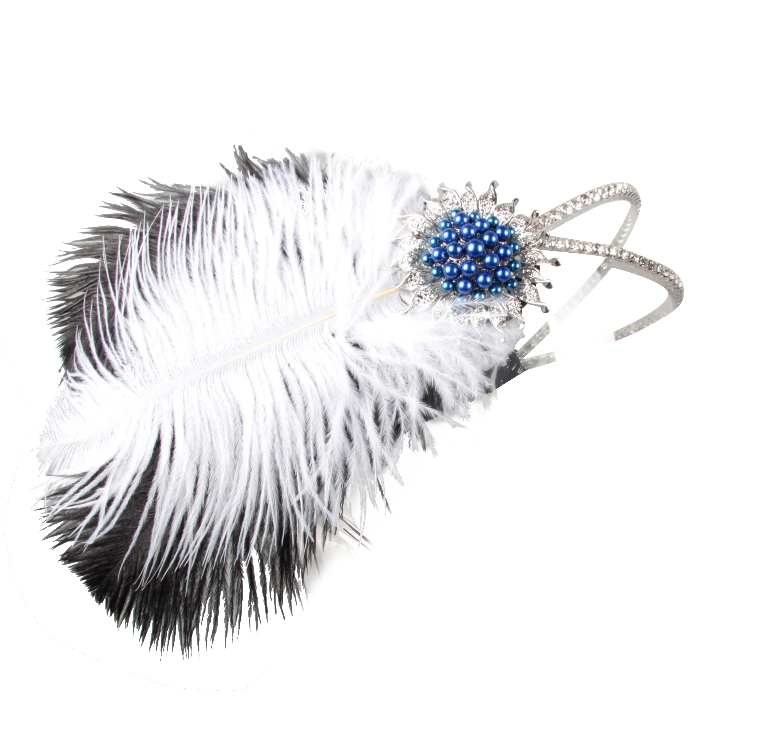 

1920s Flapper Gatsby Headpiece with Blue Artificial pearl Beads Handmade, Clear crystal applique