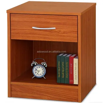 Wooden Bedside Cabinet Side Table 1 Drawer Brown Cherry Night