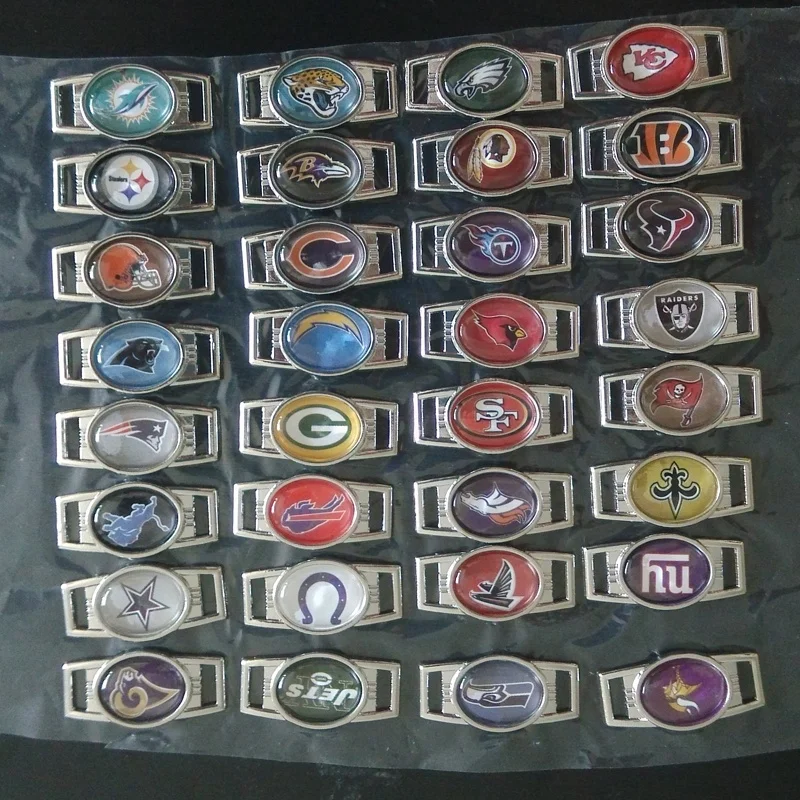 

Blues RTS China wholesale Metal zinc alloy Custom design Oval rectangle shape Nfl Shoelace Charms for shoe decoration, Silver