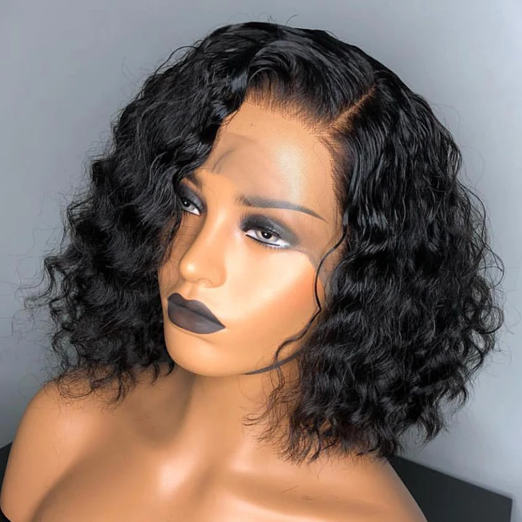 

Wholesale Short Curly Bob Human Hair Wigs Cheap Lace Front Wig With Baby Hair, Natural black