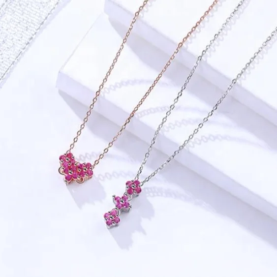 

925 Sterling Silver Jewelry One Necklace Two Different Wear One Is Four-leaf Clover Flower Other One Is Heart Rose Necklace, White, rose gold