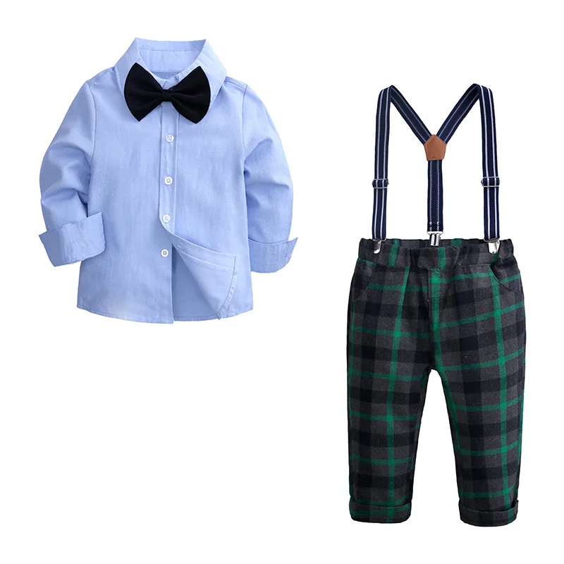 

2019 New Arrivals Boy Party Clothes Children Boys Suits Kids 100% cotton Shirt Susppenders Clothing, As shows