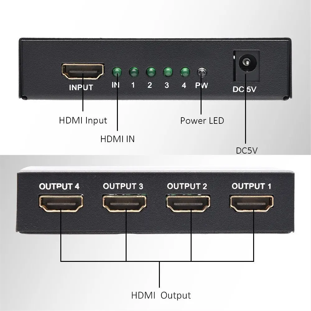4kX2K Latest Model 3D UHD 1.4V mini HDMI Splitter 1x4 1input 4 output splitter with 5v 1A power