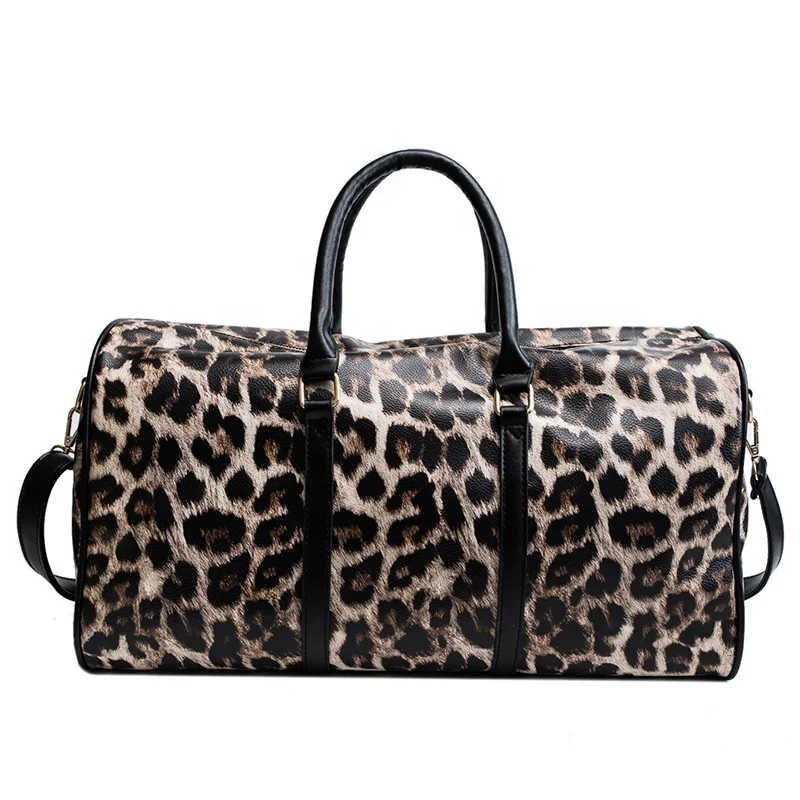 

Trendy Belt Strap Monogram Leather Leopard Weekender Bag Duffel Bag, As the picture