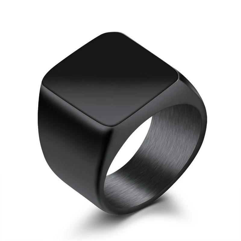 

High Polished Gold Silver Black Stainless Steel Ring Band Square Titanium Steel Finger Ring, Black & silver & gold