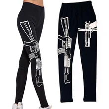 Personalized Black Elastic Cotton Sport Leggings Machine Gun Pattern Printed Gym Fitness work out leggings Slim Pants 68YH