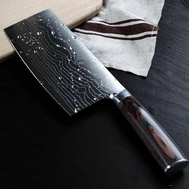 6.8英寸 5cr15mov 碳钢颜色 pakka 木中国劈刀切不锈钢厨刀