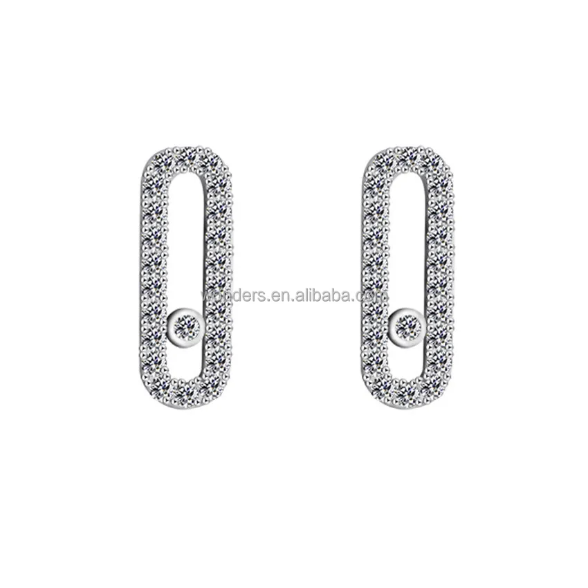 

Fashion Geometric Bar Dot Earrings With CZ Stones Women Stud Platinum Plated Bijouterie