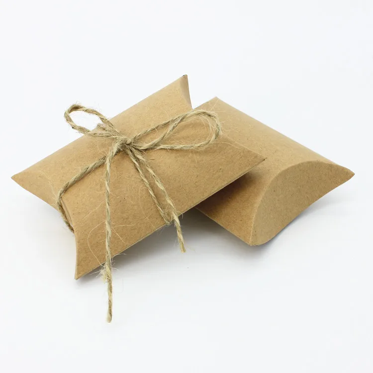 Kraft Pillow Box For Packing Candy Slik Ribbon Pillow ...