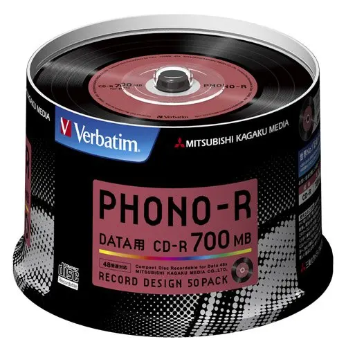 Mitsubishi Kagaku Media Verbatim Cd-r 700mb 1 Times Recording 48x Spindle Pack of 50 Case Record Label Design Sr80ph50v1