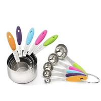 

Measuring Cups and Spoons Set Stainless Steel with Silicone Handle Grip Perfect for Baking Accessories