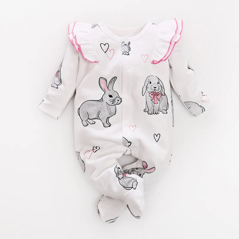 

YIERYING 2019 new female baby 100% cotton shoulder flying sleeve design rabbit print bag foot romper, Picture shows
