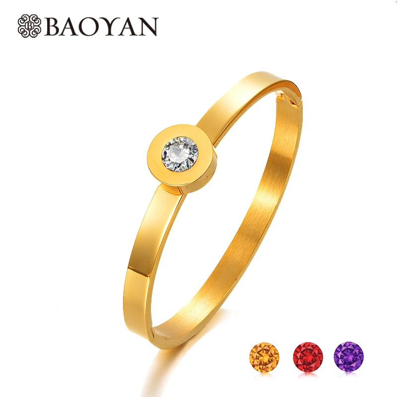 

BAOYAN Gold Plated Stainless Steel Cuff Bangle Bracelet with Replaceable Cubic Zirconia