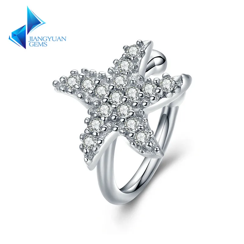 

925 Sterling Silver Women Genuine CZ Starfish Hook Earrings
