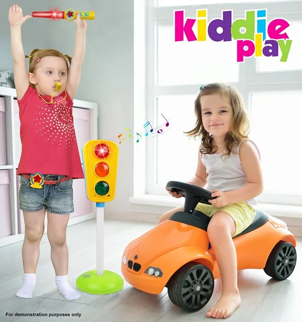 Kiddie Play Traffic Light Toy for Kids Cars and Bikes with Real Lights and Sounds Including Traffic Wand Whistle and Badge New Version