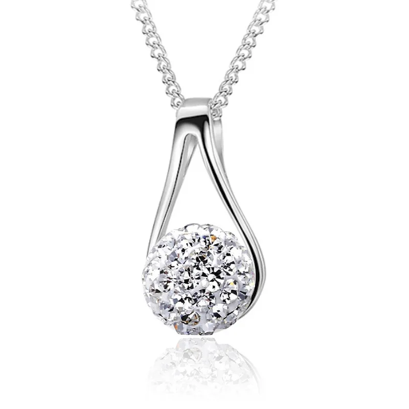 

PENGLV 2018 New full of zircon ball silver teardrop-shaped pendant necklace jewelry wholesale