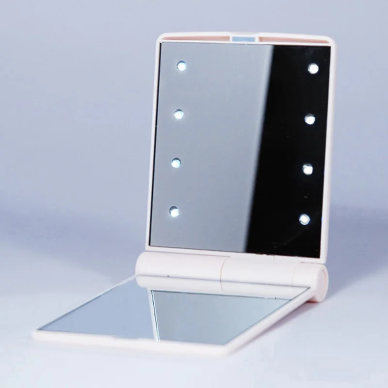 Abs Plastic Colorful Led Cosmetic Mirror Pocket Travel Portable Square