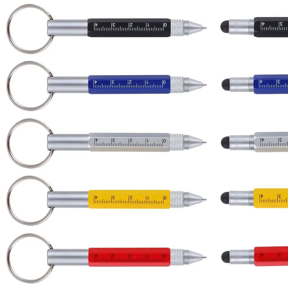 6 In 1 Tool Pen,Mini Multifunction Metal Pen With Key Ring Ruler