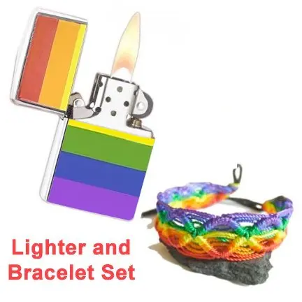LGBT Gay and Lesbian Pride Rainbow Lighter w/ Rope Bracelet SET - (Fluid Sold Separately)(Rainbow Lighter & Stud Earrings). LGBT Pride (Rainbow Lighter & Bracelet)