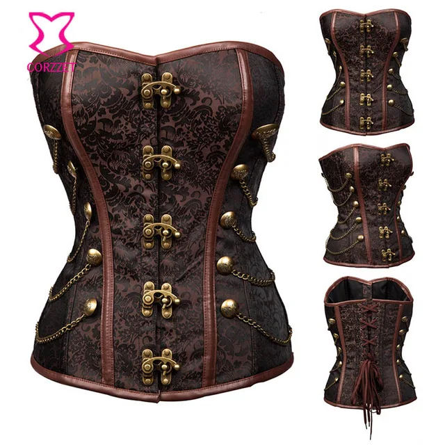 

Corzzet Brown Steel Bone Overbust Steampunk Gothic Corsets & Bustiers Guangzhou Punk Clothes Factory Wholesales, Brown...more color are available