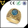 Free Shipping Discount China Cheap Alibaba Hot Men's 14K Yellow Gold Heavy Plated Oval-Cut Blue Cubic Zirconia US Navy Ring