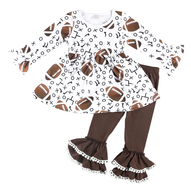 

Factory wholesale kid ruffle football clothing boutique children clothes outfit