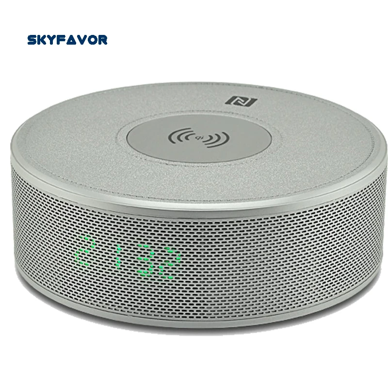 Hands free Stereo wireless Bluetooth Speaker alarm Clock FM speaker bluetooth NFC TF AUX line-in speaker with WIRELESS CHARGER