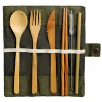 

Hot Sell 7pcs/set ECO Friendly Camping Travel Portable Reusable Natural Organic Bamboo Utensils Flatware Cutlery Set With Bag