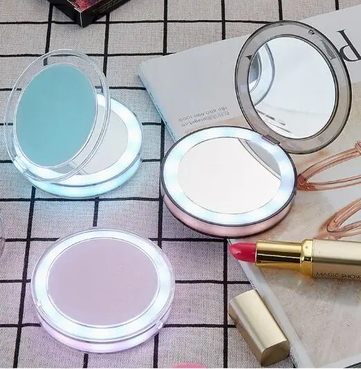 

Touch sensor LED makeup mirror USB charging folding makeup mirror mini portable lamp makeup mirror