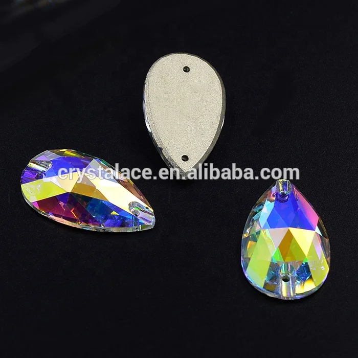 

Tear drop flat back pearl shape crystal AB sew-on rhinestone with 2 holes