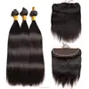 natural black Human Hair Bundles With Closure Peruvian Straight Hair 3 Bundles Ear To Ear Lace Frontal