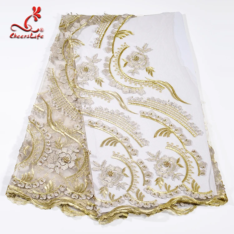 

Wholesale African 3d Design Beaded Embroidery Lace Fabric For Clothing