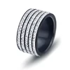 Factory Price Five Row Crystal Rings Jewelry Black Plated Stainless Steel Jewelry