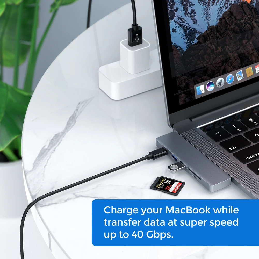 
5 in 1 Dual USB Type C Hub with Thunderbolt 3 USB 3.0 SD/TF Card Reader for MacBook Pro 