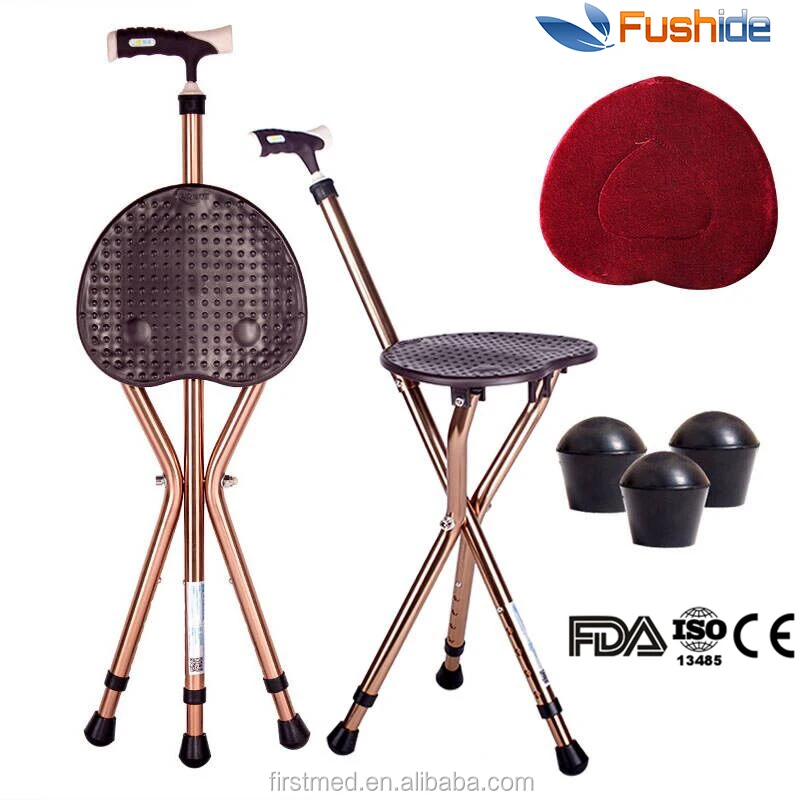 Elderly Disabled Aluminum Folding Stooling Walking Stick Cane Seat Cane