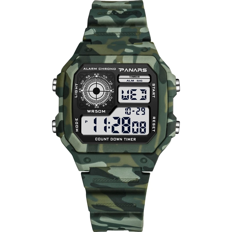 

PANARS 8113 Camouflage Military Watch Men Waterproof Dual Time Display Mens Sport Wristwatch Analog Digital Quartz Watches Men