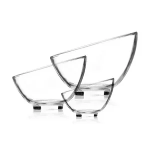 Image of Slanted Fruit salad dessert bowl glass, 3-Piece Glass Mixing Bowl Set