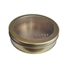 round plain gold finish tin box with PVC/ PET window